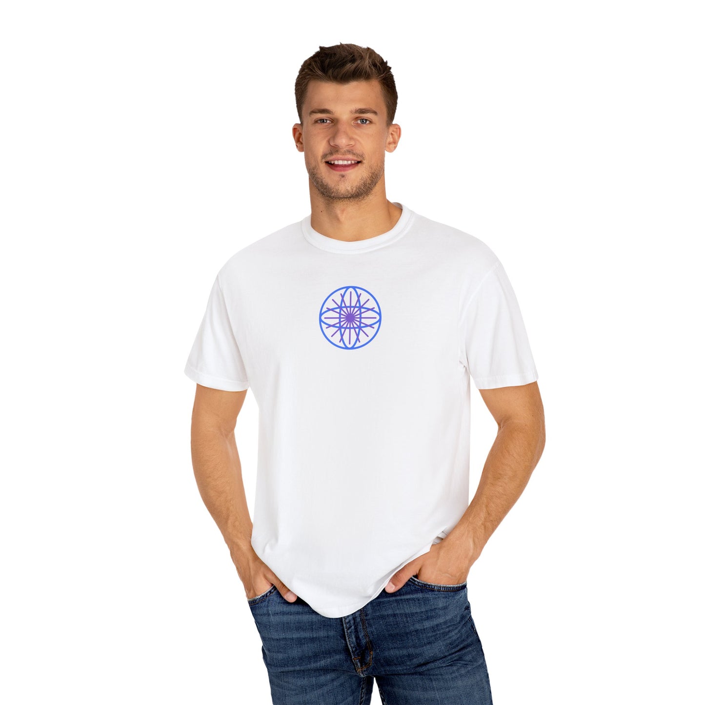 Unisex Garment-Dyed T-Shirt with Geometric Design - Trendy Casual Wear